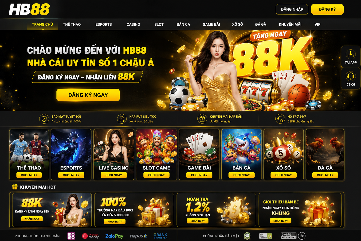 Giao diện trang chủ Hb88